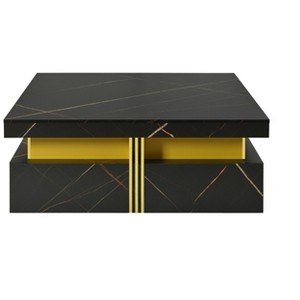 Vynxaria Series 43.3 in. Black Square MDF End Table with 4 Drawers and Gold Accents - 1 of 4