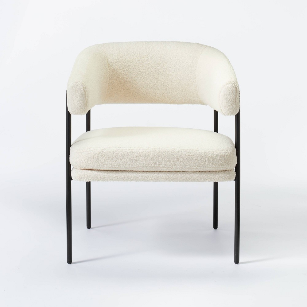 Photos - Chair Rosemead Metal Frame and Rounded Back Faux Shearling Accent  Cream 