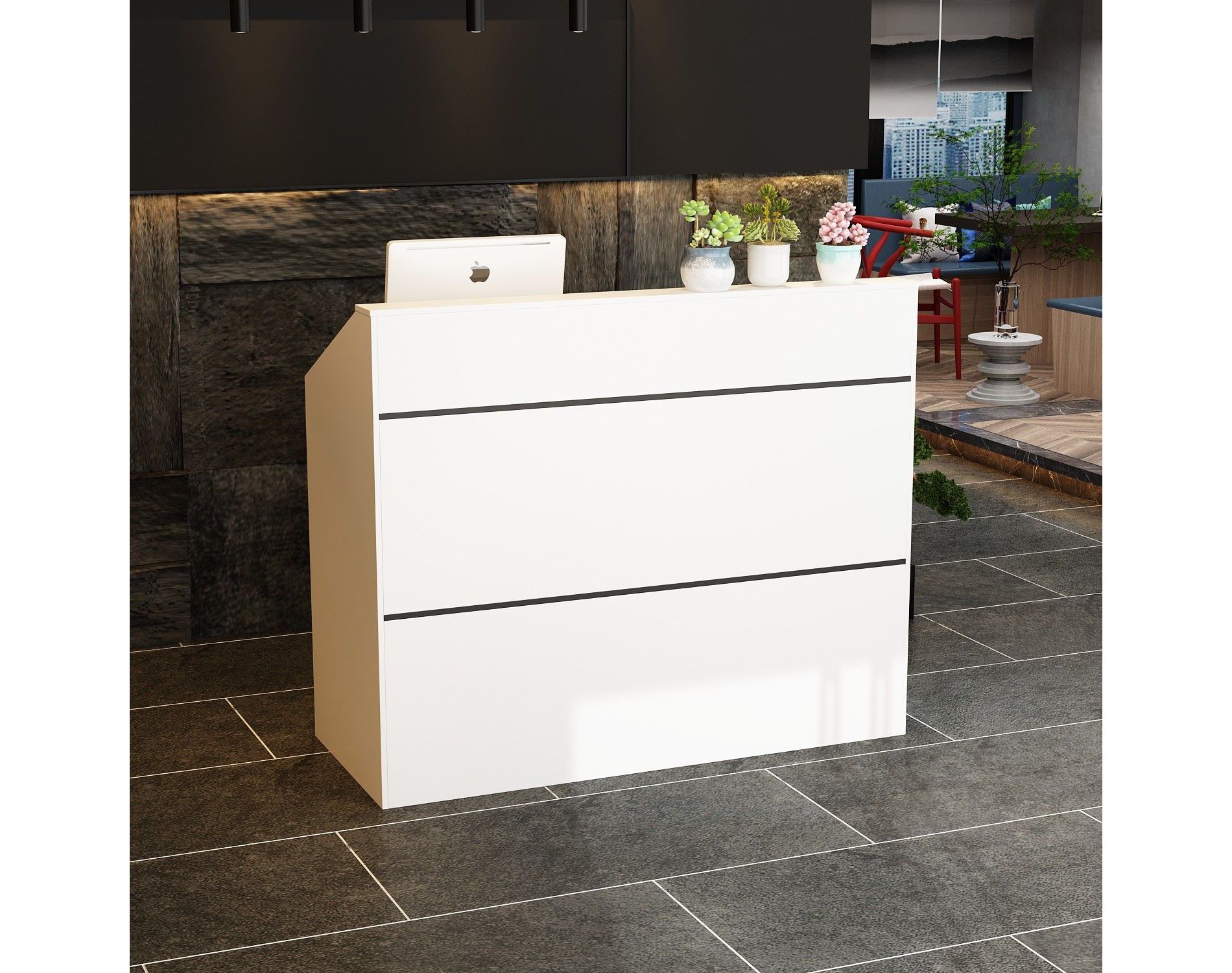 FUFU&GAGA Modern Reception Desk -Sleek Office Counter with Privacy Panel Secretary Desks