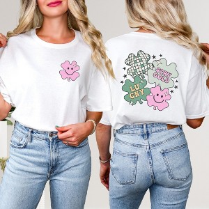 Simply Sage Market Women's Stay Gold Lucky Shamrocks Front and Back Short Sleeve Graphic Tee - 1 of 4