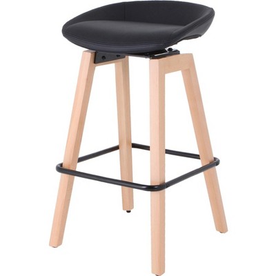 33.5" Modern Low-Back Black Stool with Natural Wood Legs