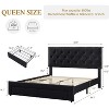 Velvet Upholstered Bed Frame Full/Queen/King w/2 Storage Drawers & Wingback Headboard, Wood Slat Support, No Box Spring Needed, Noise-Free - 2 of 4