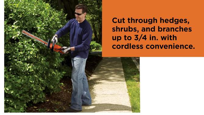 Black & Decker LHT2220 20V MAX Lithium-Ion Dual Action 22 in. Cordless Electric Hedge Trimmer Kit (1.5 Ah), 2 of 18, play video