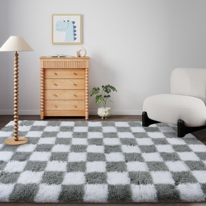 LOVEVOOK Checkered Rugs for Living Room, 5x7ft Area Rugs Non-Slip Shag Fluffy Plush Soft Rug, Carpet for Bedroom, Dorm Home Decor Aesthetic - 1 of 4