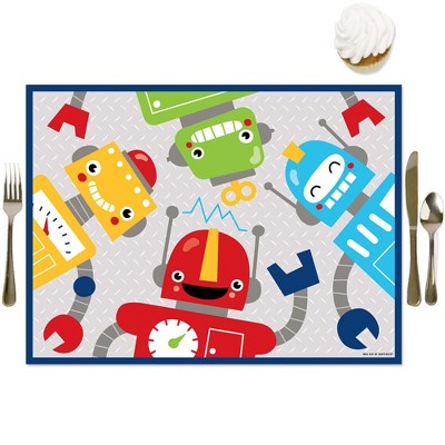 Big Dot of Happiness Gear Up Robots - Party Table Decorations - Birthday Party or Baby Shower Placemats - Set of 16