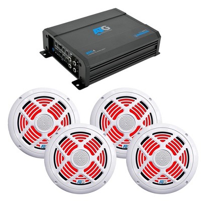 ATG Marine Audio Bundle: Includes 4 channel amplifier and two pairs of 8" RGB LED White Speakers