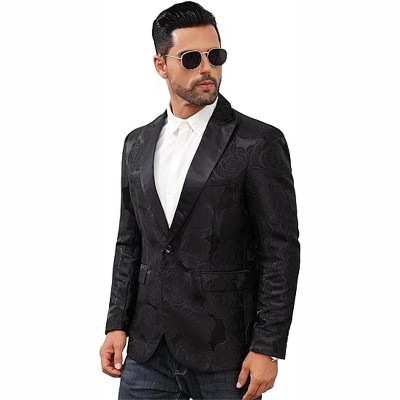 Clearlove Men's Peak Lapel Single Button Tuxedo Jacket Contrast Pocket Formal Party Prom Wedding Blazer