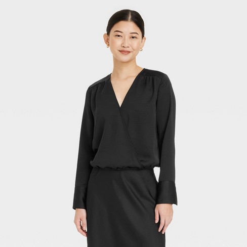 Women's Long Sleeve V-neck Wrap Blouse - A New Day™ : Target
