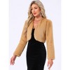 Allegra K Women's Cropped Open Front Collarless Long Sleeve Faux Fur Jacket - 3 of 4