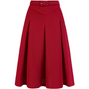 INSPIRE CHIC Women's Belted Waist Casual Knee Length Pleated A-Line Skirt - 1 of 4
