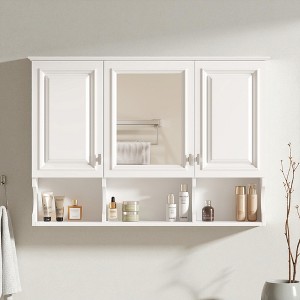 Mshliw 41" Wall Mounted Medicine Cabinet with Mirror & Open Shelves, Modern Bathroom Storage Cabinet with Adjustable Shelf & 3 Doors - 1 of 4