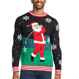 Tipsy Elves Golfing Santa Ugly Christmas Sweater - Funny Ugly Christmas Sweater for Holiday Parties - 1 of 2