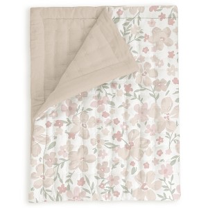 Makemake Organics GOTS Certified Organic Kids Blanket Cotton Infill Tufted - Reversible Ultra Soft - Blossom & Taupe - 1 of 4