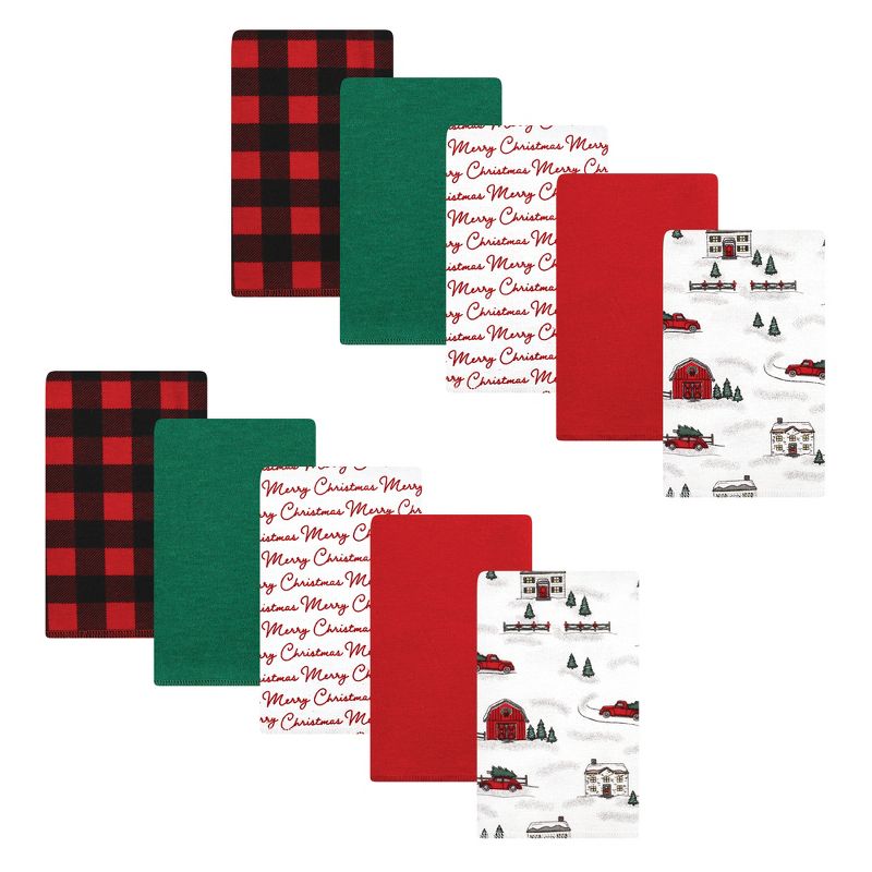 Hudson Baby Unisex Baby Cotton Flannel Burp Cloths, Christmas Scene, One Size, 1 of 8