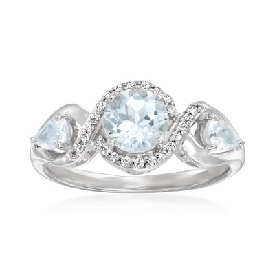 Ross-Simons 1.10 ct. t.w. Aquamarine and .84 ct. t.w. Diamond Ring in Sterling Silver