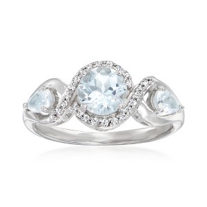Ross-Simons 1.10 ct. t.w. Aquamarine and .84 ct. t.w. Diamond Ring in Sterling Silver - 1 of 4
