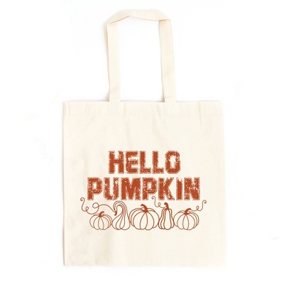 City Creek Prints Hello Pumpkin Distressed Canvas Tote Bag - 15x16 - Natural