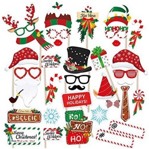 Aoibox Christmas Photo Booth Props 36pcs Upgraded Version Party Supplies for July and Holiday Celebrations Red Green Pose Sign Decorations - 1 of 4
