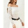 Women's Lace Slim Fit Off Shoulder T Shirt Long Sleeve Bodycon Lace Trim Casual Boho Tops - 3 of 4