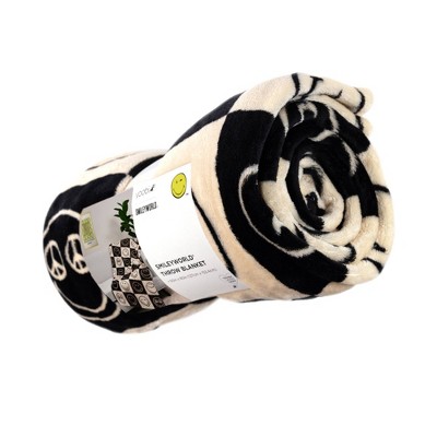 Yoobi SmileyWorld 50"x60" Faux Shearling Checkered Blanket Printed Black
