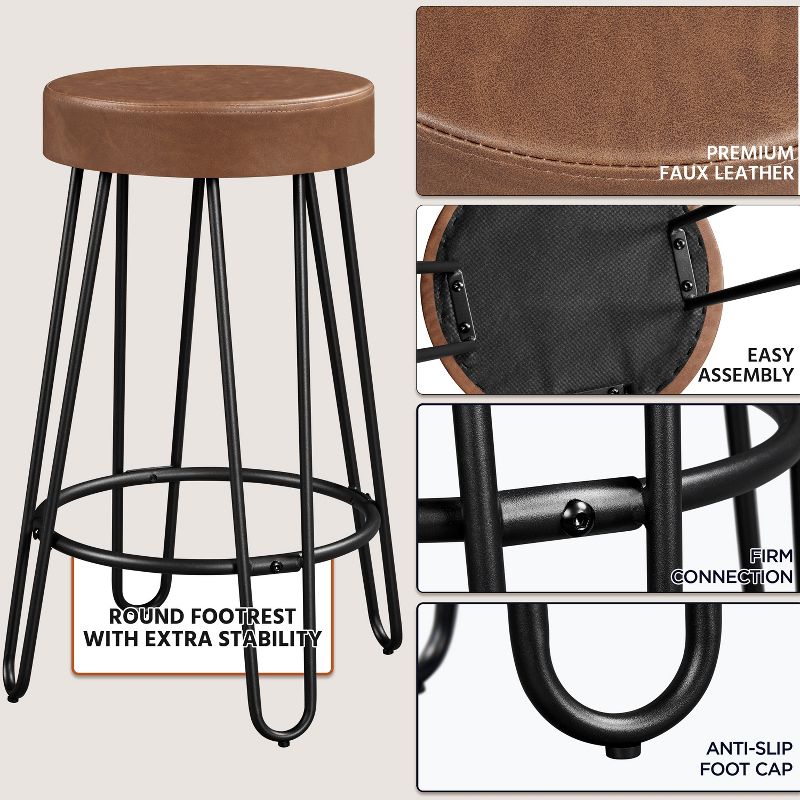 Yaheetech Set of 2 Faux Leather Round Backless Counter Stools, 4 of 7