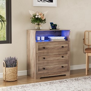 Small Wood 5 Drawer Dresser for Bedroom, Wood Chest of Drawers w/LED Lights, Charging Station, Modern Storage Cabinet for Living Room, Hallway - 1 of 4