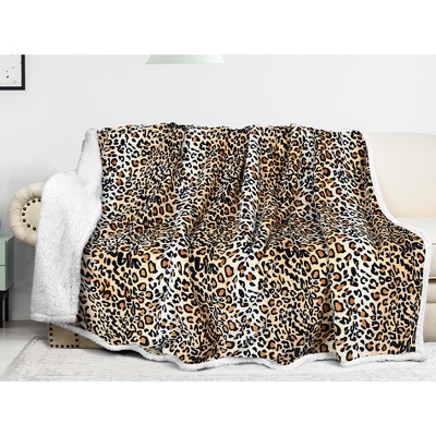 Catalonia Cheetah Sherpa Fleece Blanket, 60"x80", Reversible Plush Throw