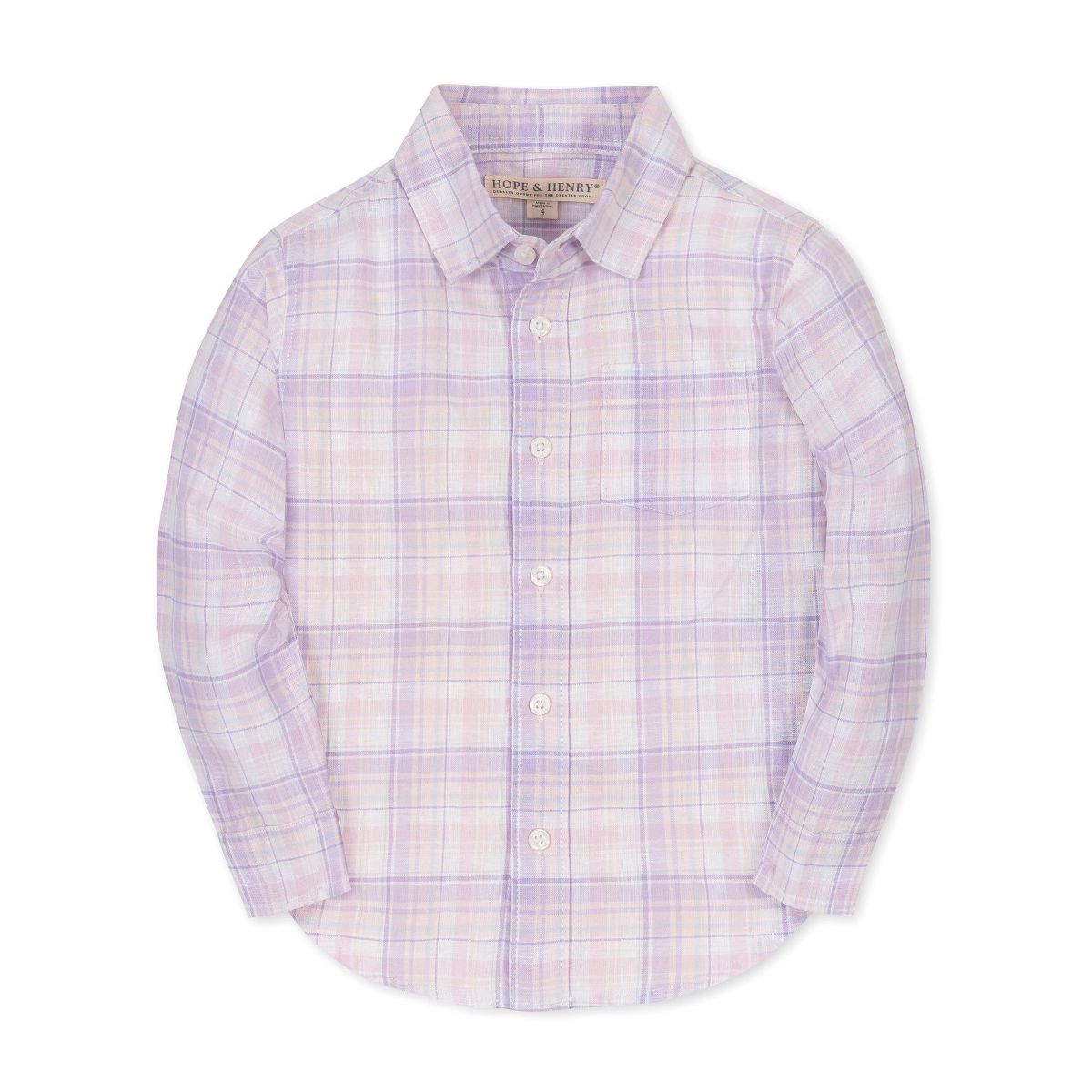 Hope & Henry Boys' Linen Long Sleeve Button Down Shirt, Kids