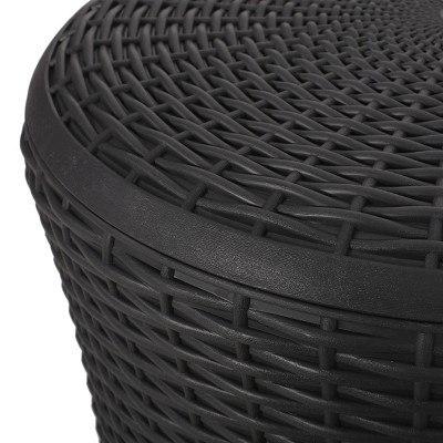 Elegant Dark Gray Polypropylene Faux Wicker Outdoor Side Table