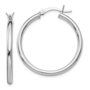 Black Bow Jewelry 2.5mm Polished Sterling Silver Round Hoop Earrings, 30mm (1 1/8 in) - 1 of 4