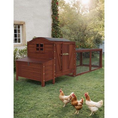 Outdoor Wooden Chicken Coop, Extra Large Hen House for 3-5 Chickens, Poultry Cage with Waterproof Roof, Run, Pull Out Trays and Ramp, Red Train
