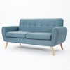 Fabric Mid-Century Modern Loveseat with Button-Tufted Waffle Stitch & Rubberwood Legs - 4 of 4
