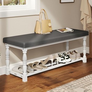 Entryway Shoe Bench with Cushioned Seat & Storage for 5-6 Pairs of Shoes Shoe Rack with Roman Style Legs Gray - 1 of 4