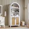 Arched Bookcase with Doors,5 Tier Open Display Shelf with Rattan Decor - 3 of 4