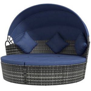 4-piece Cushioned Outdoor Rattan Wicker Sunbed or Conversational Sofa Set with Sun Canopy - 1 of 4