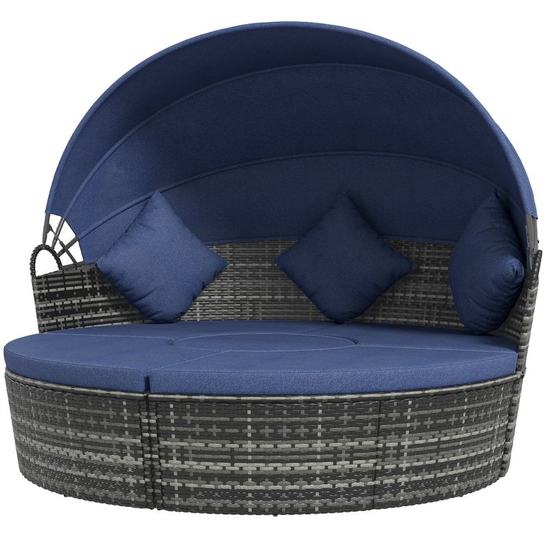 Outsunny Round Daybed, 4-piece Cushioned Outdoor Rattan Wicker Sunbed or Conversational Sofa Set with Sun Canopy, 5 of 9