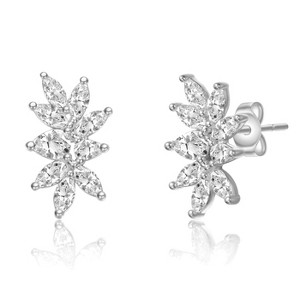 Guili White Gold Plated Leaf Garden Cluster Stud Earrings with Lab-Created Moissanite – Elegant Floral-Inspired Design - 1 of 3
