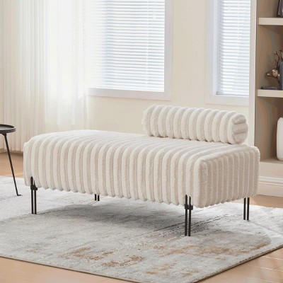 Upholstered Bench Loveseat with Metal Legs, End of Bed Bench Window Ottoman with Adjustable Back for Living Room Bedroom Hallway-The Pop Home