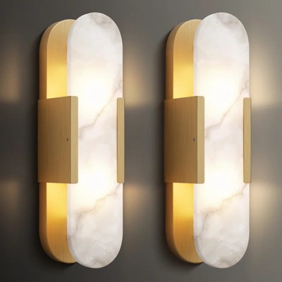 Dimmable LED solid brass Wall Mounted Sconce with Alabaster Shade (Set of 2)
