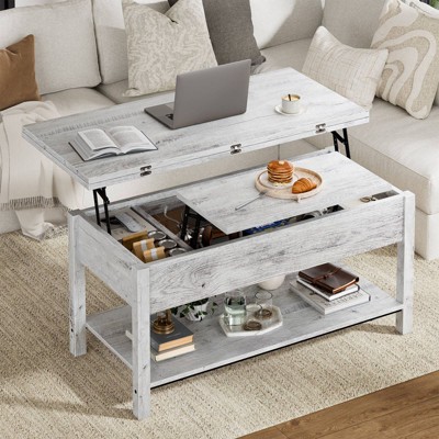 WOWLIVE Lift Top Coffee Table with Hidden Compartment and Storage Shelf, Rectangular Center Table for Living Room