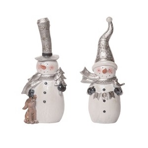 Transpac Small Resin Metallic Snowman Figurine Set of 2 Christmas Home Decorations - 1 of 1