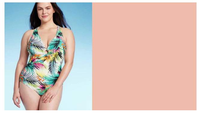 Women's Plunge Ring Detail One Piece Swimsuit - Shade & Shore™ Multi Tropical Print, 2 of 10, play video
