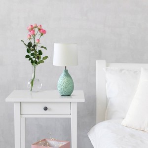 14.17" Traditional Ceramic Texture Thumbprint Tear Drop Table Desk Lamp with Tapered Shade - Creekwood Home - 1 of 4