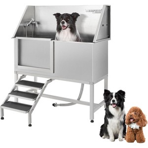 60" Professional Stainless Steel Dog Washing Station ¨C Dog Bathtub with Ramp, Non-Slip Grate, Left Stairs & Sliding Door - 1 of 4