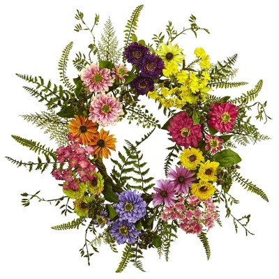 22-Inch Multicolor Polyester Artificial Floral Wreath