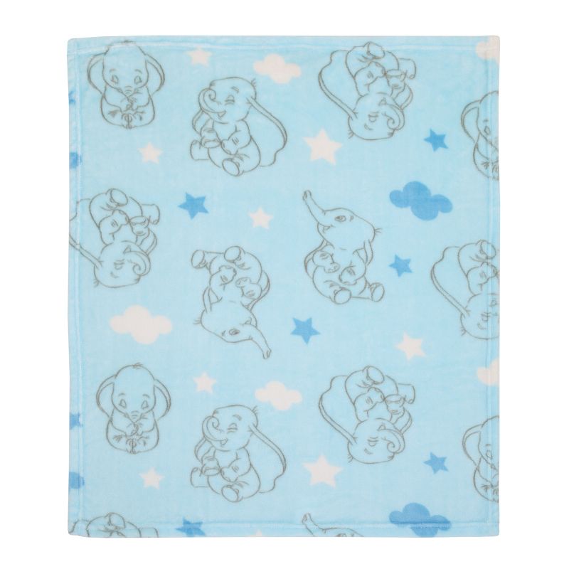 Disney Dumbo Pastel Blue, Grey and White Clouds and Stars Super Soft Baby Blanket, 2 of 5