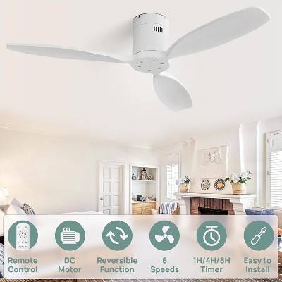 Sofucor 52'' Flush Mount Ceiling Fan without Lights Remote Control Wood Blades Reversible DC Motor Modern Ceiling Fan Indoor Outdoor