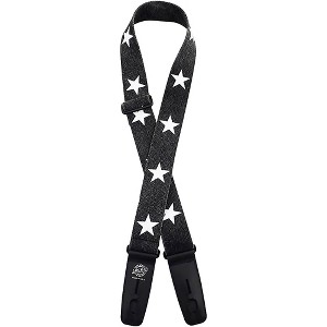 Lock-It Straps Distressed Cotton 2" Locking Guitar Strap Black with White Stars - 1 of 1