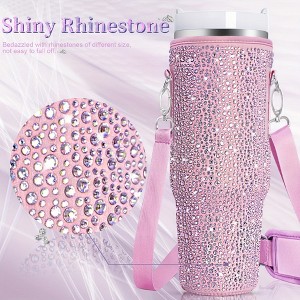BABYYER Bling Water Bottle Holder, Rhinestones Water Bottle Sling Bag Stanley Cup Accessories with Lid Covers for Stanley 40 oz Tumbler - 1 of 4