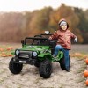 Qaba 12V Ride on Car, Ride on Truck, Battery Powered Toy Car with Remote, 4 Suspension Wheels, 3 MPH Max Speeds, Music, Horn & Lights, Green - 3 of 4